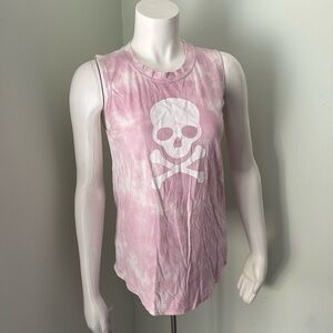 Soulcycle Skull and Bones Flowy Tank Pink Tie Dye small NEW